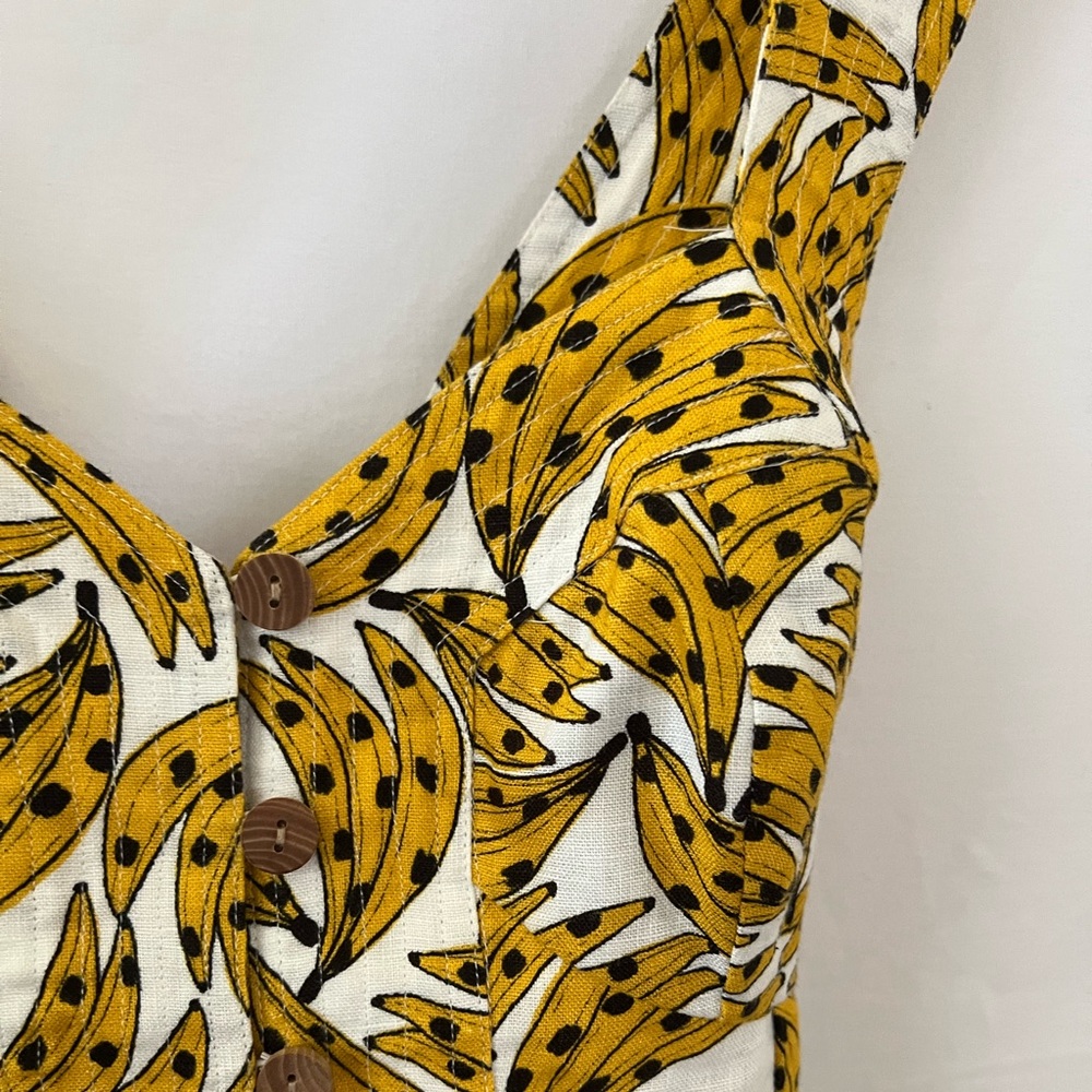 FARM Rio Linen Banana Print Yellow and White Mini Dress - Picture 7 of 15